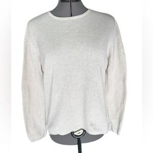 Jeanne Pierre Womens Oatmeal Cream 100% Cotton Ribbed Crew Neck Sweater Size M